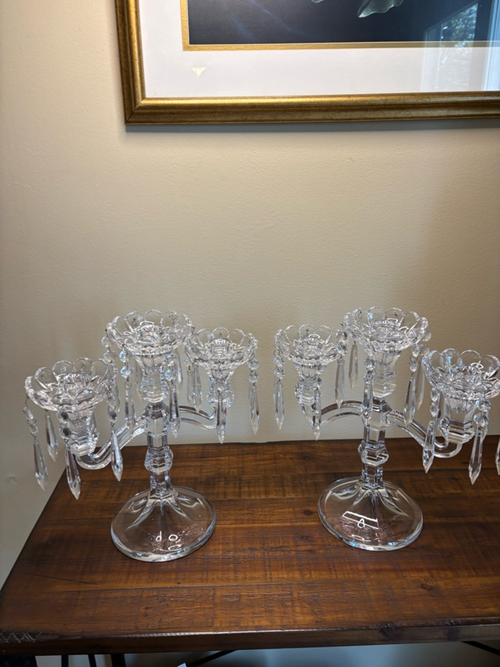 Vintage Pair Of Royal Limited 3 Armed Crystal Candelabras With Hanging Crystals - Picture 4 of 9